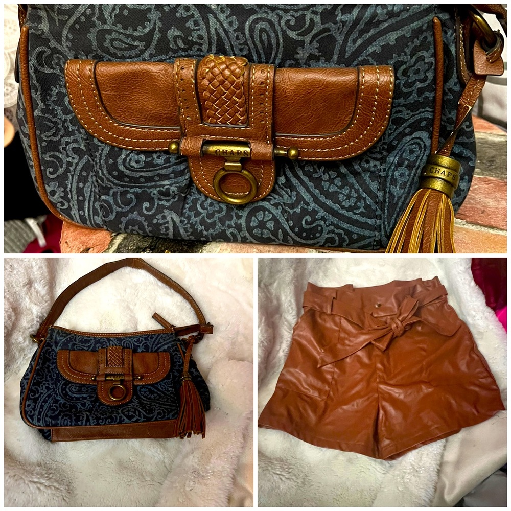 Essentials for a fashionista! Chaps Denim purse - Shien Med brn leather shorts